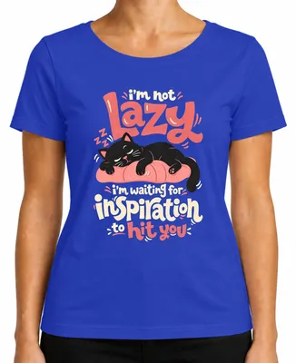 Imagen del producto de Camiseta azul para mujer, talla XXL, con el texto: "No soy perezosa, solo estoy durmiendo". Diseño divertido para amantes de los gatos