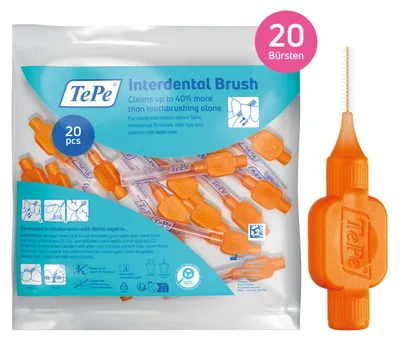 Produktbild von 20-Pack TePe Interdentalbürsten Original Orange, ISO-Größe 1, 0,45mm, Reinigung der Zahnzwischenräume