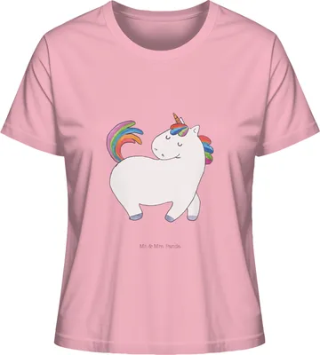 Produktbild von Mr. & Mrs. Panda damen shirt Einhorn Stolzieren Größe L - Baumwolle Pink - Geschenk, Einhörner, Unicorn, Pferd, Frauen T-Shirt, Basic, Bunt, für, Oberteil