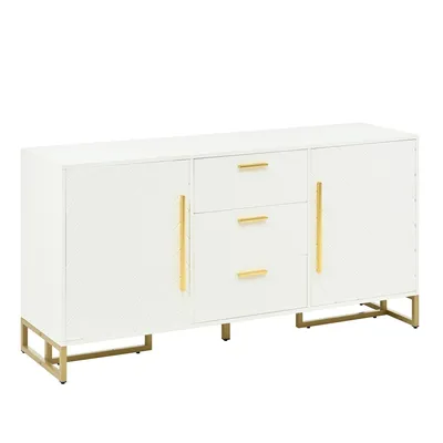 Produktbild von Merax Kommode Sideboard, mit 2 Türen & 3 Schubladen, Verstellbare Einlegeböden, Chevron Design, Esszimmer, Küche & Wohnzimmer, 145 cm, Weiß