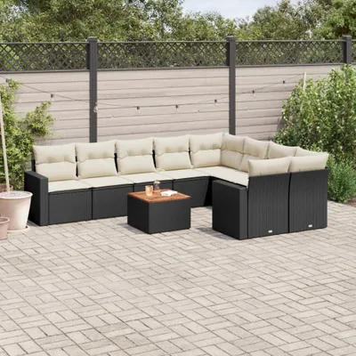 Produktbild von 10-tlg. Garten-Sofagarnitur mit Kissen Schwarz Poly Rattan 3224278