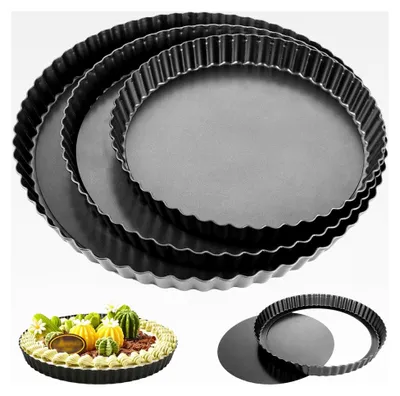 Produktbild von 3er Set Tarteform mit Hebeboden, Antihaftbeschichtung, Quicheform, 22/26/30 CM Tartelette Förmchen aus Kohlenstoffstahl für Tartes und Torten