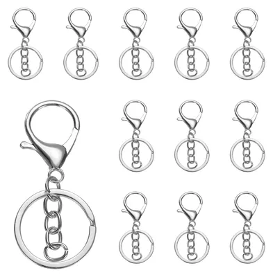Produktbild von Schlüsselanhänger mit Karabiner und Kette - 12 Stück Set - 12 mm Ringdurchmesser - für Bastelarbeiten und Makramee - Weiß