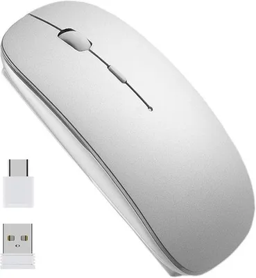 Imagen del producto de Ratón óptico inalámbrico, ultradelgado, 1600 DPI, receptor USB nano, cable de datos USB, para PC/tableta/portátil (plateado)