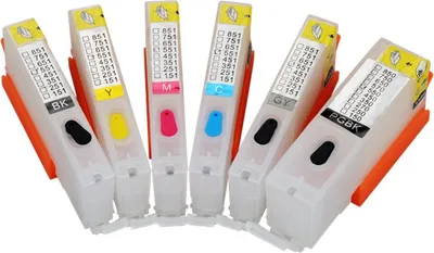 Produktbild von Wiederbefüllbare Tintenpatronen kompatibel mit Canon PGI-550 black und CLI-551 black, cyan, magenta, yellow, gray - 6 nachfüllbare Druckerpatronenmit Auto Reset Chips für Canon Pixma IP 8700, IP 8750, MG 6300, MG 6350, MG 7100, MG 7150, MG 7500, MG 7550
