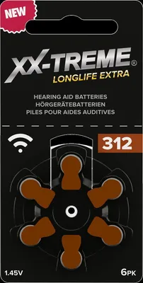 Produktbild von XX-Treme Longlife Extra 312 - Zink-Luft Hörgeräte Knopfzelle - 6er Pack