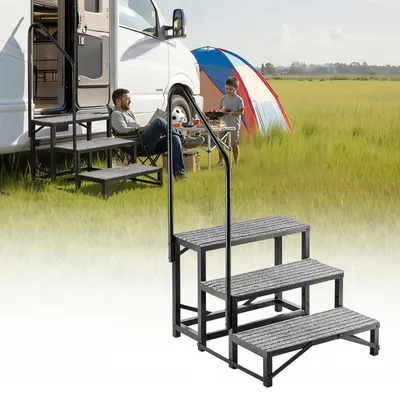 Immagine prodotto di VEVOR: Scala portatile per camper con corrimano, a 3 gradini, con capacità di carico di 299,38 kg. Gradini antiscivolo, ideale per camper, case mobili, piscine e spa. Scala robusta per uso esterno, perfetta per anziani e animali domestici