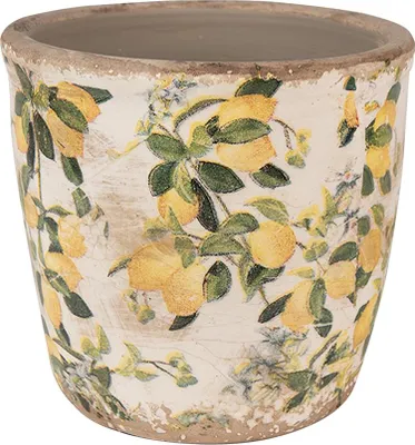 Zdjęcie produktu dla Clayre & Eef Doniczka Ø 13x12 cm beżowo-żółta ceramiczna cytryny