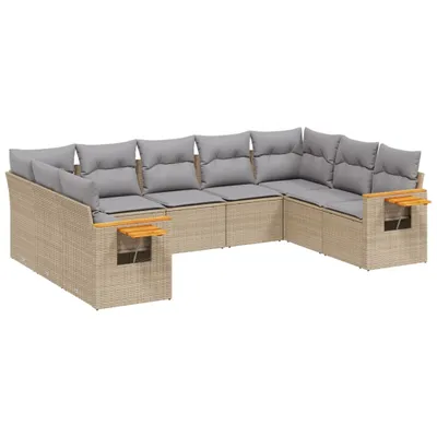 Produktbild von vidaXL 9-tlg. Garten-Sofagarnitur mit Kissen Beige Poly Rattan