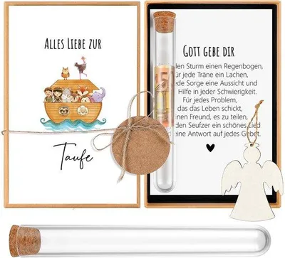 Immagine prodotto di Set regalo con gancio in legno e provetta - Tema Arca di Noè