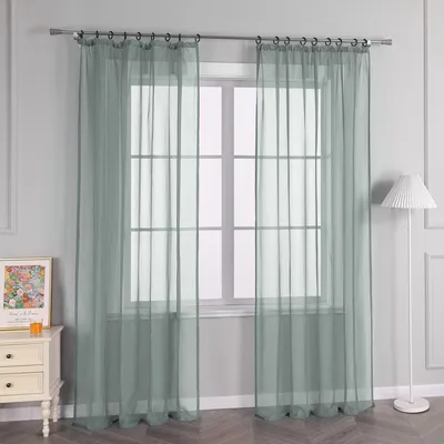 Produktbild von Vorhang einfarbig Voile Gardine mit Kräuselband halbtransparent Schlafzimmer Wohnzimmer uni BxH: 145x225 cm Grau 1 Stück