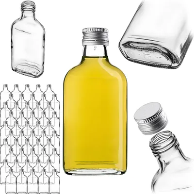 Immagine prodotto di Fiaschetta KADAX 200ml, 50 pezzi, bottigliette di vetro con tappo a vite, fiaschette, bottiglie vuote da riempire, mini bottiglie di liquore, bottiglie di grappa (argento)