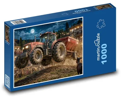 Produktbild von Puzzle 1000 Traktor im Nachtrennen - martinpuzzle