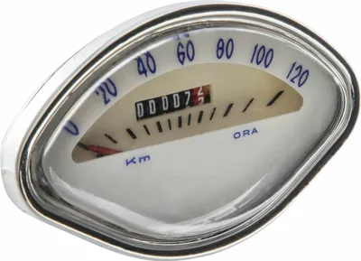 Zdjęcie produktu dla Prędkościomierz SIP 112x69mm 120km/h biały z niebieskimi cyframi i chromowaną ramką