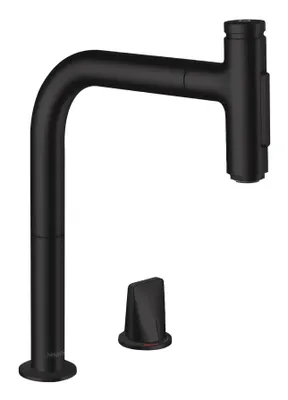 Produktbild von Hansgrohe Metris Select M71 2-Loch Armatur Wasserhahn Einhebel-Küchenmischer 200, Ausziehbrause, 2jet, sBox Mattschwarz - inkl.