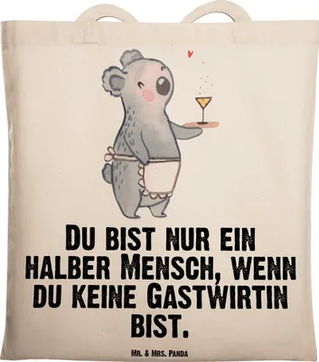 Produktbild von Mr. & Mrs. Panda Jutebeutel Gastwirtin Herz - Transparent - Geschenk, Bar, Kneipe, Einkaufstasche, Spruch, Gaststätte, Uni Tasche, Laptoptasche, Tote Bag