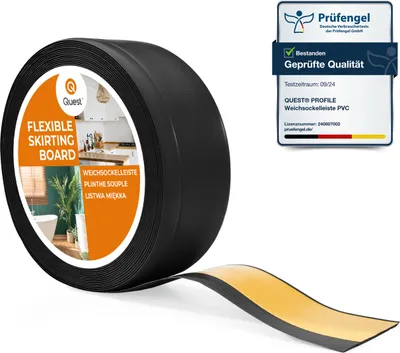 Immagine prodotto di QUEST Battiscopa in PVC 70x20mm, 1m, autoadesivo, battiscopa morbido, flessibile, nero