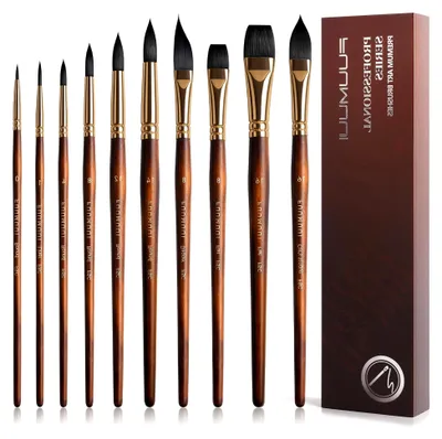 Produktbild von Aquarellpinsel Set - 10-teiliges Set mit synthetischen Eichhörnchenhaarpinseln für Aquarell- und Wasserfarben