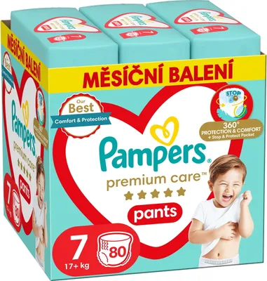 A box of Pampers Premium Care Pants diapers.