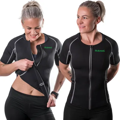 Produktbild von FIT4MED | Neopren Shirt Damen - Schwarz - Größe Xl - Zipper - Reflektierende Fitnessbekleidung
