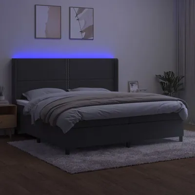 Produktbild von The Living Store Boxspringbett mit Matratze & LED Dunkelgrau 200x200 cm Samt