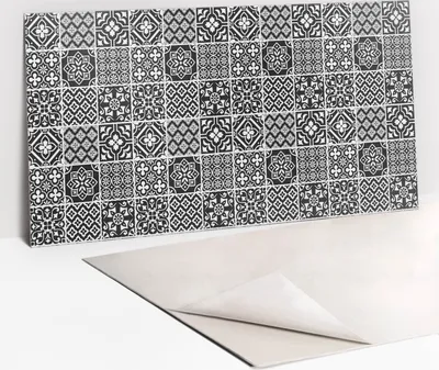 Obrázek produktu pro Ochranný Panel PVC - Samolepicí Vinylové Dlaždice na Stěnu - 100 x 50 - Černobílé portugalské dlaždice
