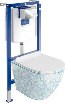 Produktbild von DOMINO | Villeroy&Boch ViConnect H112 Vorwandelement Unterputz WC mit Bedienplatte + Wand Hänge Tiefspül WC Sofi Slim Kresz Spülrandlos | Komplettset|