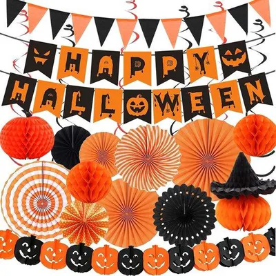 Productafbeelding van Halloween decoratie set - zwart oranje - buitenversiering - feestelijke sfeer