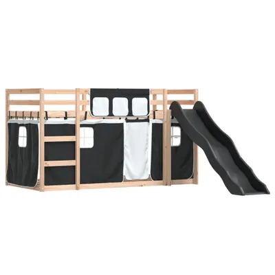 Immagine prodotto di Letto a Castello con Scivolo e Tende Bianco e Nero 80x200 cm