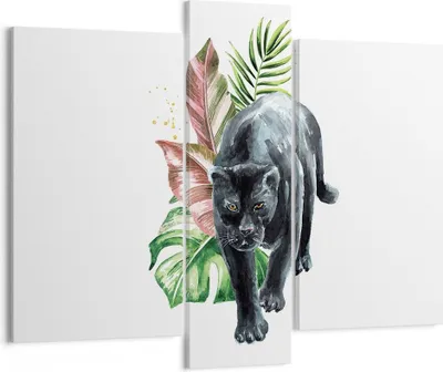 Produktbild von Bild auf Leinwand - Leinwandbild - 3 Teile - Schwarz Panther Blätter - 95x80cm - Wand Bild - Wanddeko - Wandbilder - Leinwanddruck - Bilder - Wanddekoration - Leinwand bilder - Wandbild - CB95x80-4813