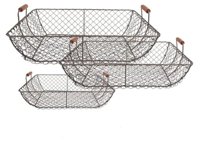 Zdjęcie produktu dla Zestaw 3 koszy do przechowywania Clayre & Eef 40x34x15 / 36x30x14 / 32x26x13 cm Brązowy Metal