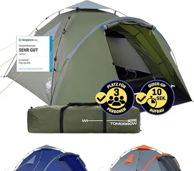 Produktbild von Pop Up Zelt | 3-4 Personen Familienzelt | Wurfzelt 220x220x130 cm | Wasserdicht & Windfest | Ideal als Camping, Festival & Reise Zelt | Ultraleicht & Robust