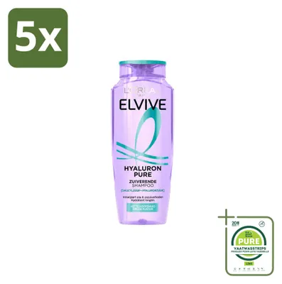 Immagine prodotto di 5 flaconi di shampoo L'Oréal Paris Elvive Hyaluron Pure, 250 ml ciascuno - confezione grande - 5 pezzi