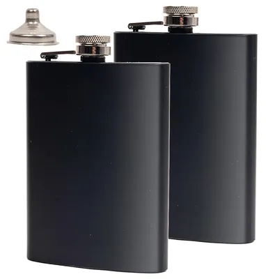 2er Set Edelstahl-Hipflaschen 228 ml + Trichter, schwarz