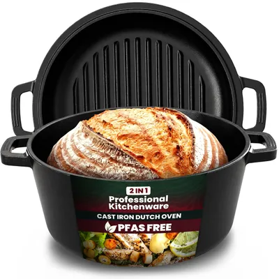 Immagine prodotto di Casseruola in ghisa - Forno olandese 4,7 litri - Con coperchio griglia - Preconditionata