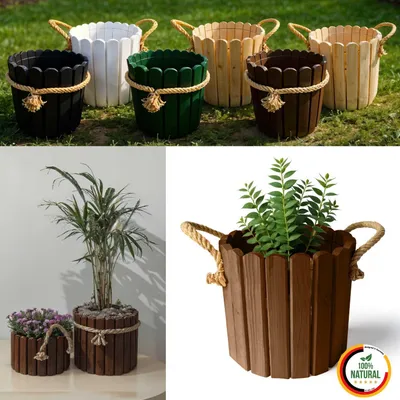 Obrázok produktu pre Floranica okrúhly kvetináč 20 x 30 cm z borovicového dreva, hnedý, kvetináč do domu aj záhrady
