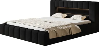 Produktbild von Polsterbett AMBER mit LED Beleuchtung Doppelbett 180 x 200 cm mit Lattenrahmen und Bettkasten, Farbe: Schwarz