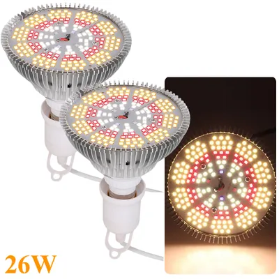 Produktbild von 26W 200 LED Pflanzenlampe Sonnenlichts E27 für Zimmerpflanzen, Grow Light mit UV IR Wachstumslampen für Pflanzen Gewächshaus Blumen Gemüse Sämling 2er