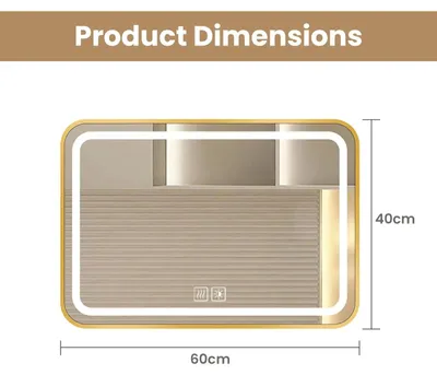 Image de Miroir de salle de bain LED - Miroir avec cadre métallique - 3 couleurs de lumière (3000–6000 K) - Anti-buée - Contrôle tactile - Montage mural - 40 × 60 cm