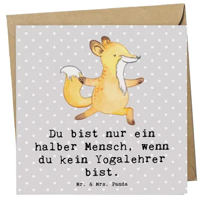 Produktbild von Mr. & Mrs. Panda Grußkarte Yogalehrer Herz - Grau Pastell - Geschenk, faltkarte, doppelkarte, anlasskarte, Klappkarte, Glückwunschkarte