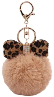 Produktbild von Schlüsselanhänger mit Bommel und Schleife, Strass, Taschen-Schlüsselanhänger, Beige