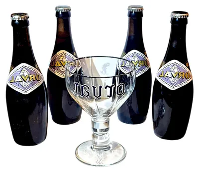 Produktbild von Orval Trappist Glas mit 4 Flaschen – Bierglas zur Verkostung
