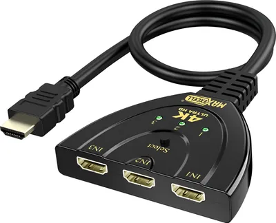 Produktbild von Max excell, HDMI Switch 3-in-1 4K UHD mit Umschalttaste, Schwarz