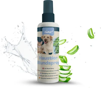 Produktbild von nimo® Haustier Wundspray mit Aloe Vera & Panthenol | Wundpflege für Hunde & Katzen | Regeneration der Haut bei Wunden, Entzündungen und Irritationen | Narben- und Wundspray gegen Juckreiz & Kratzen