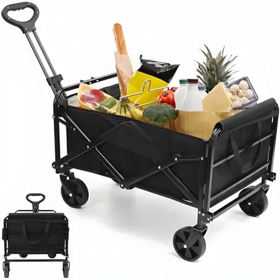 Produktbild von PolkaHome® Tragbarer Einkaufswagen mit Kühlfach – Klappbarer Einkaufswagen 100 Liter, Schwarz