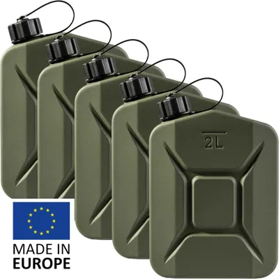 Produktbild von BW® Proper Kraftstoffkanister Metall Benzinkanister 5x 2 Liter - Olivgrün Bronzegrün RAL 6031-F9 - Hergestellt in Europa