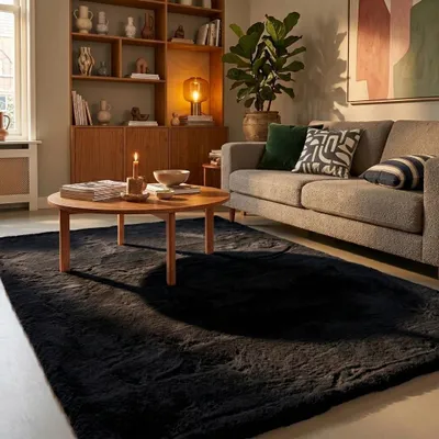 Produktbild von Volero - Hochflor Teppich - Comfy Supreme Schwarz - 230x330 cm - Wohnzimmer, Esszimmer, Schlafzimmer - Ländlich, Modern, Skandinavisch