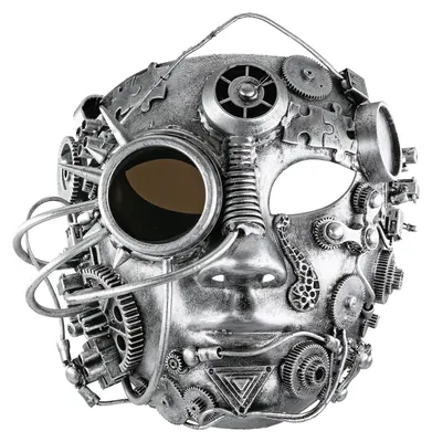 Productafbeelding van Gilde wanddecoratie, masker, "Steampunk", kunststof, zilverkleurig, verpakking met 2 stuks, lengte 12 cm, breedte 21 cm, hoogte 19 cm. Artikelnummer: 55752, EAN: 4063387557525