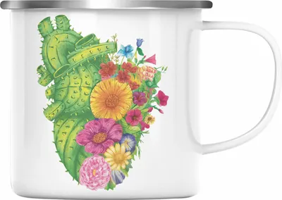 Produktbild von Trendation - Herz Emaille Tasse Valentinstag Gärtner Gärtnerin Emaille Emaille Tasse Geschenk für Sie Ihn Liebe Blumen Pflanzen Grafik (Silber)