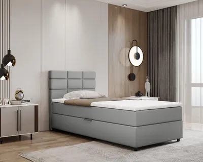 Produktbild von Boxspringbett 100x200, mit Bettkasten, Hellgrau, Matratze und Topper, Einzelbett, REVE, Panda Möbel